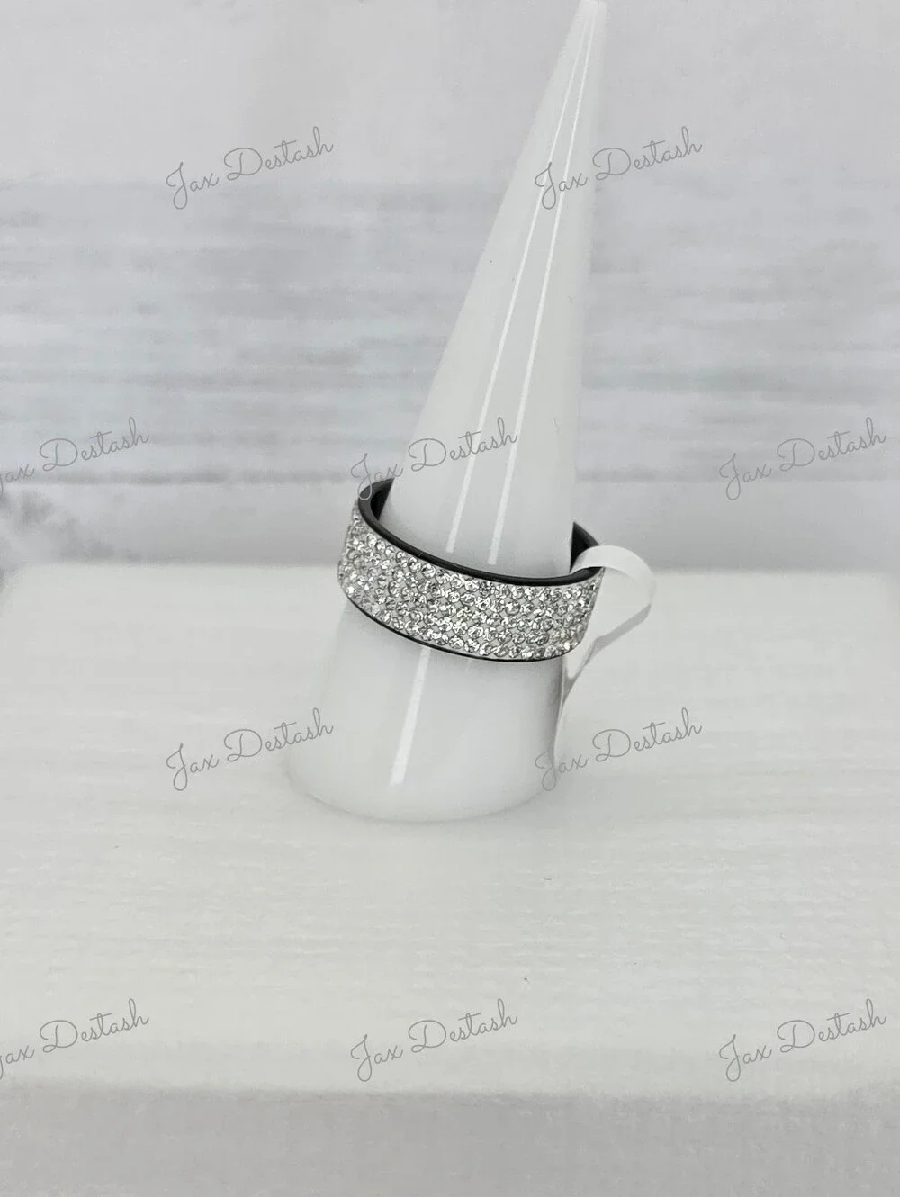 Stainless Steel Crystal Pavé Silver-Tone Wide Band Ring